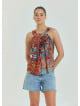 Halter Neck Button Detail Pleated Orange Authentic Blouse 4677